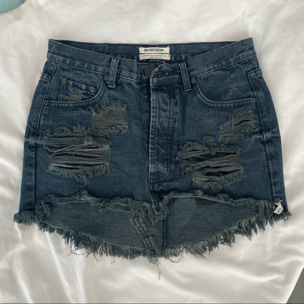 One Teaspoon Distressed Denim Mini Skirt - Dark Blue